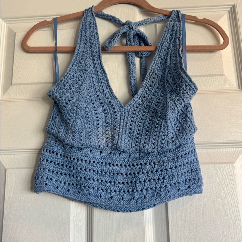 Hollister Light Blue Crochet Top